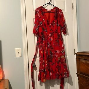 Beautiful red floral dress from eShakti, size 12